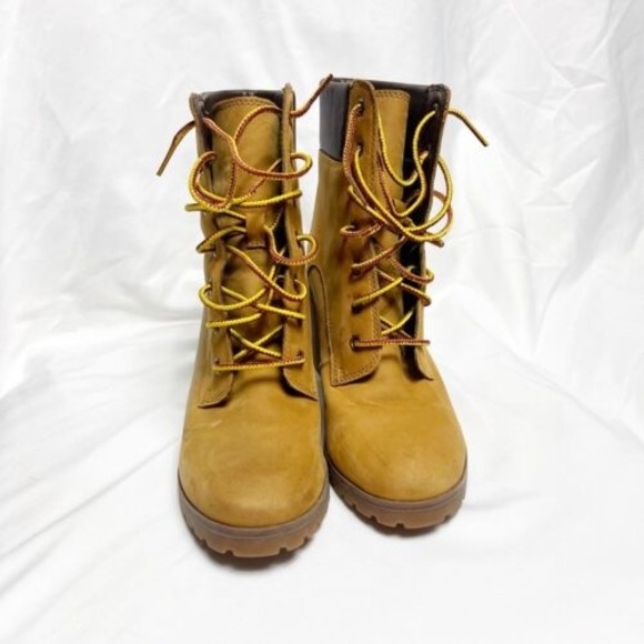 Timberland Women brown allington heeled lace up boots Size 7 3 inch heel Tie - Picture 4 of 8